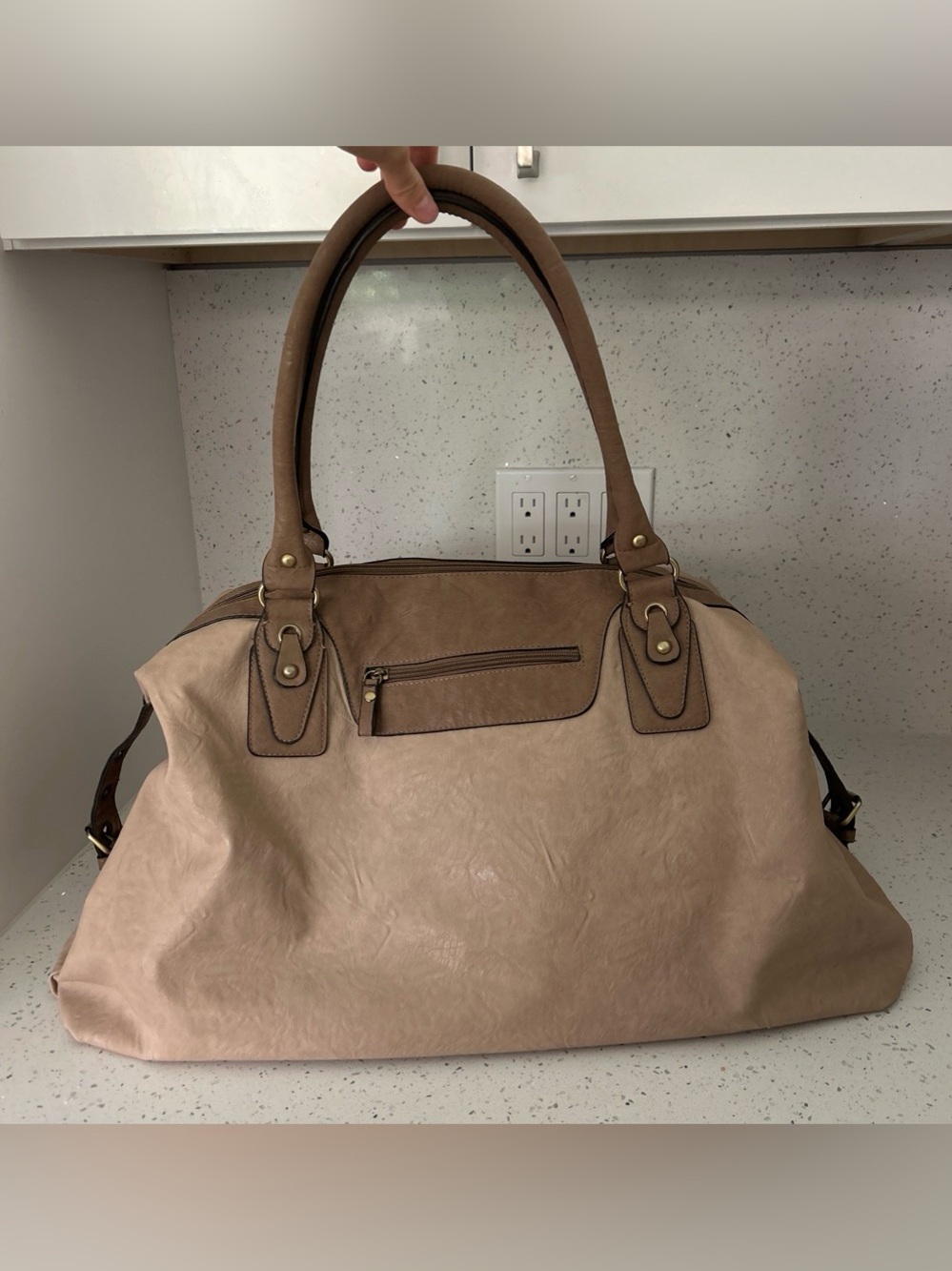 Bueno Two-Tone Taupe Leather Duffle Bag XL